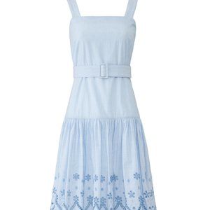 Draper James Blue embroidered belted midi dress